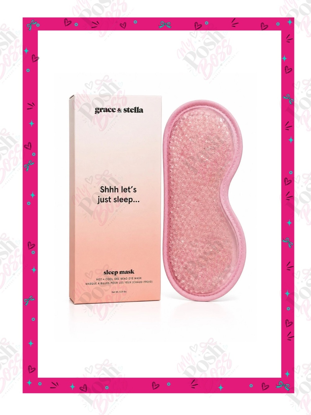 Grace & Stella Sleep Mask Hot + Cool Gel Bead Eye Mask - Pink - BNIB